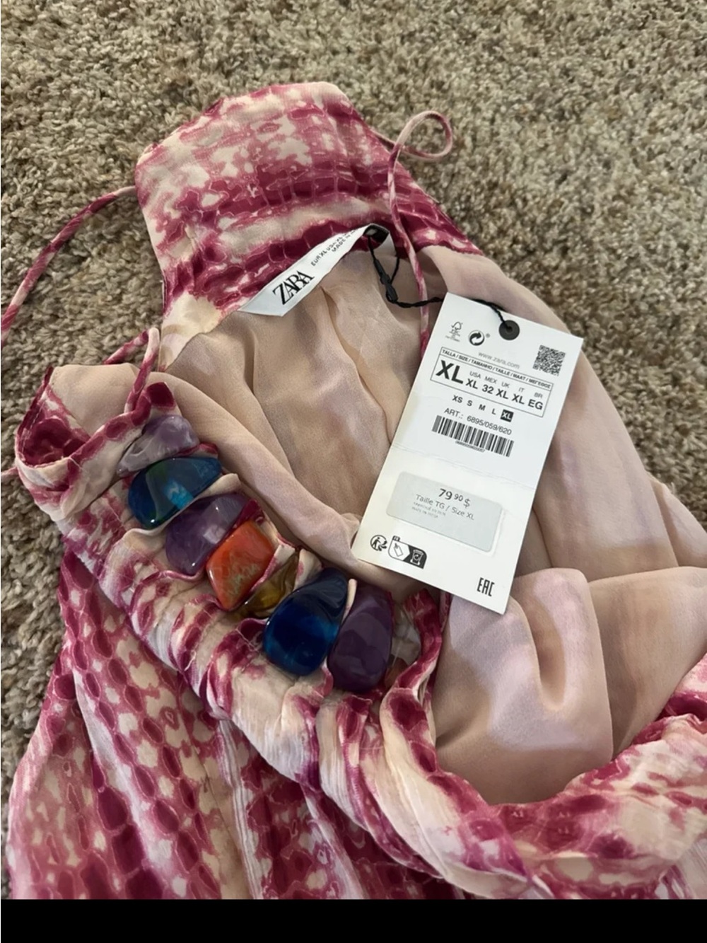 NWT ZARA BEADED TIE-DYE DRESS SIZE XL - Picture 11 of 12